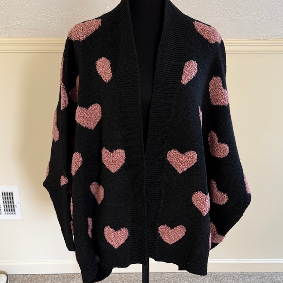 Easel Black Cardigan with Pink Heart Accents - Picture 2 of 5
